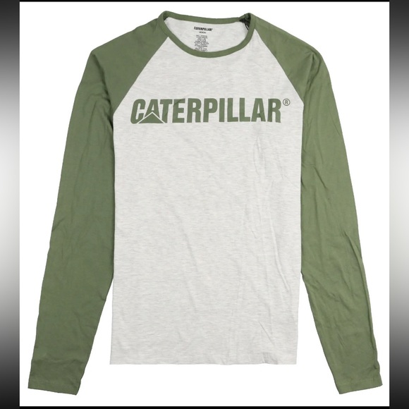 Caterpillar Logo Raglan Long Sleeve Shirt Green - Picture 1 of 2